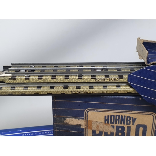 108 - A box of Hornby Dublo 3-rail Accessories including three Controllers, Track, Points, Buffers, Level ... 