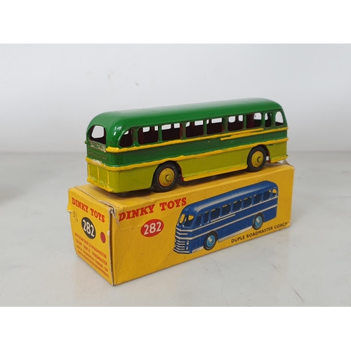 115 - Dinky Toys 280 rapainted Observation Coach, boxed, 282 repainted Duple Roadmaster Coach, boxed (box ... 