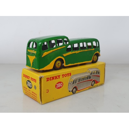 115 - Dinky Toys 280 rapainted Observation Coach, boxed, 282 repainted Duple Roadmaster Coach, boxed (box ... 