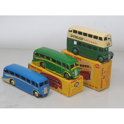 135 - Dinky Toys 290 Double Deck Bus, boxed (felt tip on front of model), Dinky Toys 281 Luxury Coach (rep... 