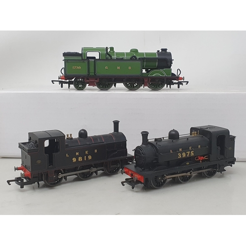 185 - An unboxed Hornby 00 gauge N2 Class, an unboxed J72 0-6-0T and an unboxed J52 0-6-0T Locomotive