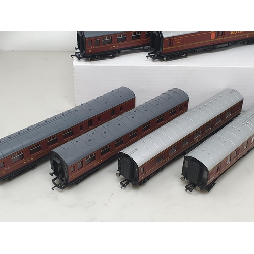 189 - Nine unboxed Hornby 00 gauge LMS Coaches including Restaurant Car and TPO, two LMS Suburban Coaches,... 