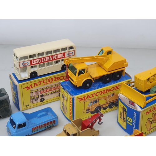 212 - Five play worn Lesney Matchbox Models in damaged boxes including No.50, No.60, No.13, No.52, a Model... 