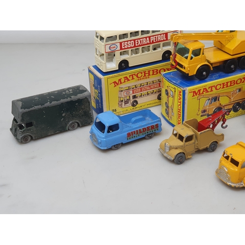 212 - Five play worn Lesney Matchbox Models in damaged boxes including No.50, No.60, No.13, No.52, a Model... 