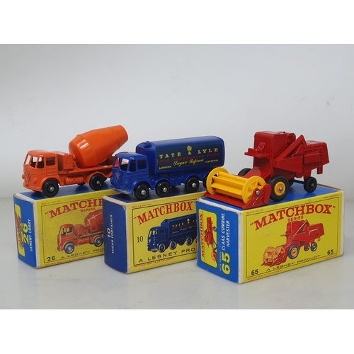 213 - Six boxed Matchbox Lesney Models including No.17 Tipper Lorry, No.10 Sugar Container, No.10 Pipe Tru... 