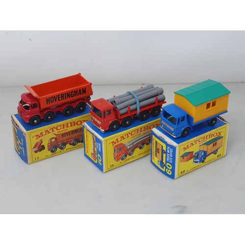 213 - Six boxed Matchbox Lesney Models including No.17 Tipper Lorry, No.10 Sugar Container, No.10 Pipe Tru... 