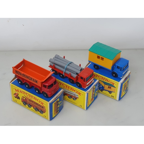 213 - Six boxed Matchbox Lesney Models including No.17 Tipper Lorry, No.10 Sugar Container, No.10 Pipe Tru... 