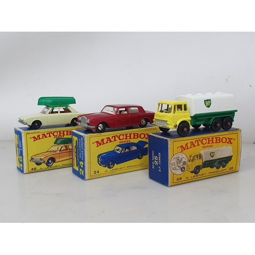 214 - Six boxed Matchbox Lesney Models including No.5 London Bus, No.7 Refuse Truck, No.24 Rolls-Royce Sil... 