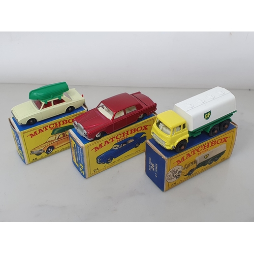 214 - Six boxed Matchbox Lesney Models including No.5 London Bus, No.7 Refuse Truck, No.24 Rolls-Royce Sil... 