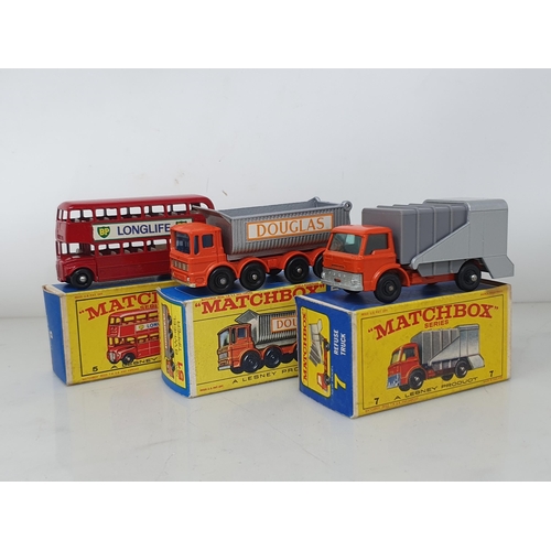 214 - Six boxed Matchbox Lesney Models including No.5 London Bus, No.7 Refuse Truck, No.24 Rolls-Royce Sil... 