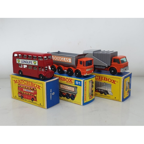 214 - Six boxed Matchbox Lesney Models including No.5 London Bus, No.7 Refuse Truck, No.24 Rolls-Royce Sil... 