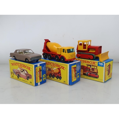 215 - Six boxed Matchbox Lesney Models including No.16 Case Tractor, No.21 Foden Concrete Truck, No.25 For... 