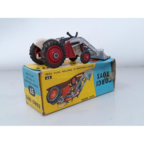 243 - A boxed Corgi Toys No.57 Massey-Ferguson 65 Tractor with fork