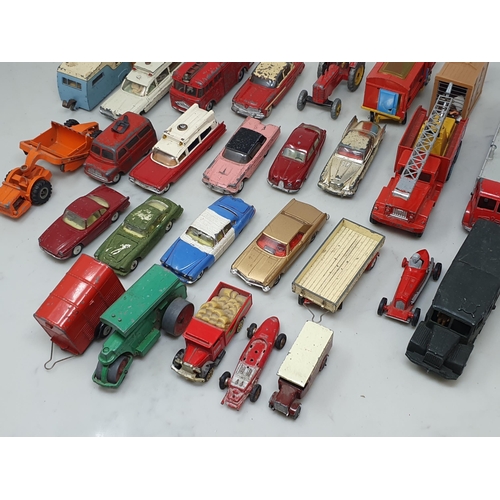 263 - A box of play worn Corgi and Dinky Toys including Massey-Harris Tractor, Hudson Hornet Sedan, Superi... 