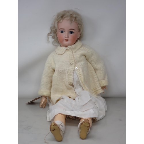 363 - An Armand Marseille 390 bisque headed Doll with sleeping blue eyes (one finger A/F), 27in