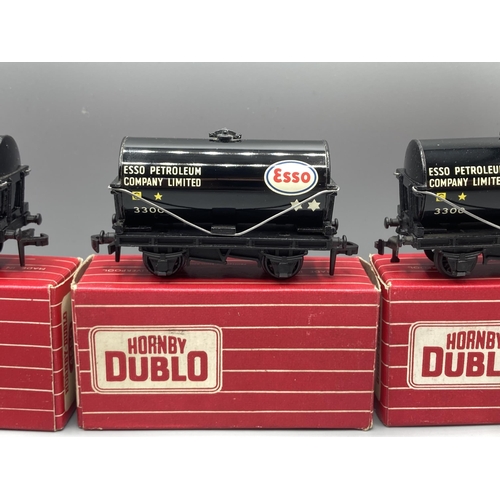 39 - Hornby Dublo reference set of three 4680 black 'Esso' Tankers comprising metal coupling, EPC closed ... 