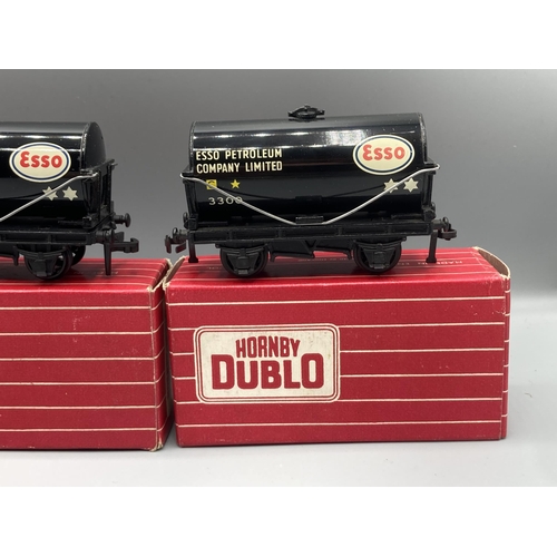 39 - Hornby Dublo reference set of three 4680 black 'Esso' Tankers comprising metal coupling, EPC closed ... 