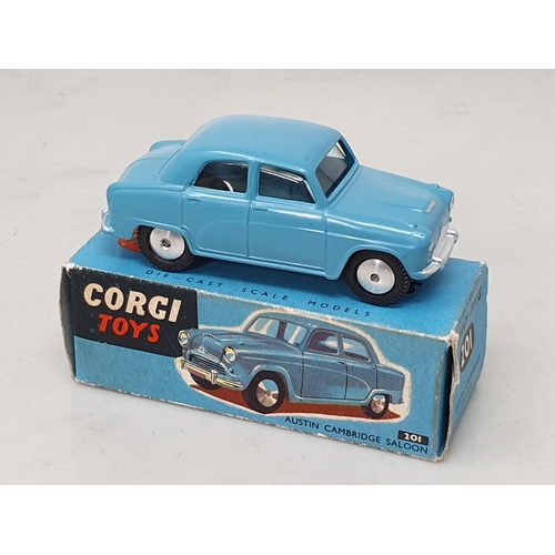 465 - A boxed Corgi Toys No.201 blue Austin Cambridge Saloon with colour leaflet