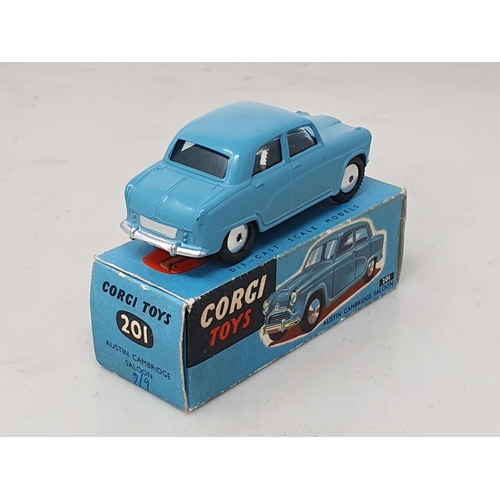 465 - A boxed Corgi Toys No.201 blue Austin Cambridge Saloon with colour leaflet