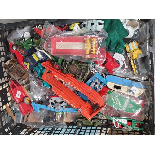 473 - Two trays of play worn Dinky, Corgi, Matchbox and other diecast Vehicles