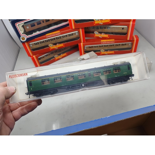 478 - Five boxed Hornby 00 gauge LNER teak Coaches, a boxed Bachmann LNER Coach, two Fleischmann 5147 Coac... 