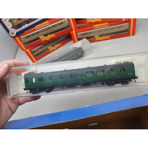 478 - Five boxed Hornby 00 gauge LNER teak Coaches, a boxed Bachmann LNER Coach, two Fleischmann 5147 Coac... 