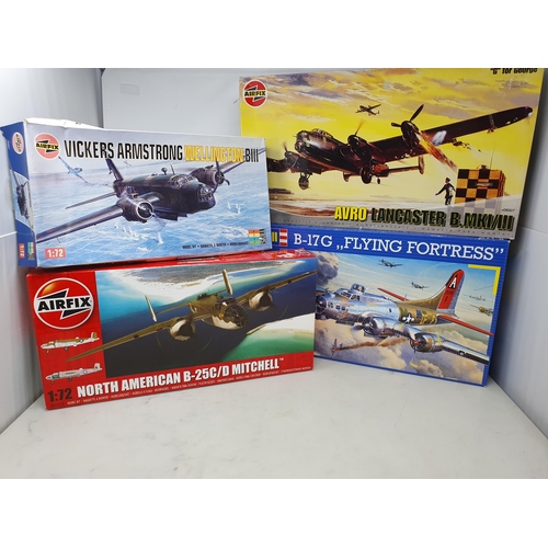 532 - Four boxed Airfix 1:72 scale plastic Kits including Wellington, B25 Mitchell, Avro Lancaster and B17... 