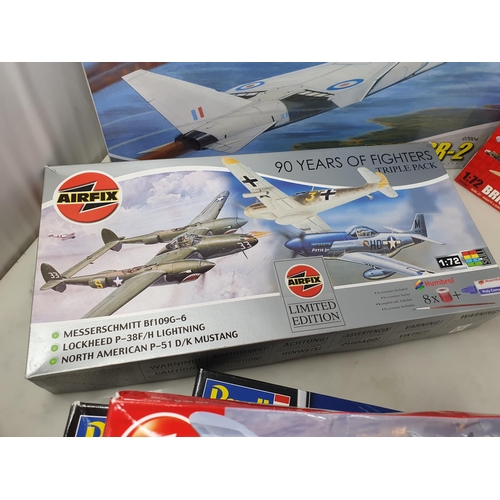 533 - Ten boxed Airfix, Revell and other plastic Kits including TSR-2, 90 Years of Fighters Pack, Spitfire... 