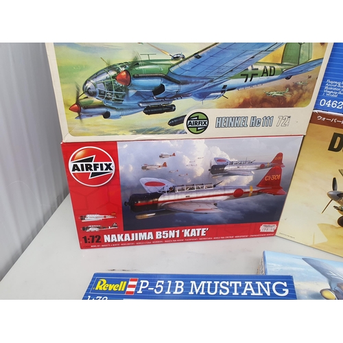 534 - Ten boxed Airfix, Revell and Tamiya 1:72 scale Kits including Ju-87, De Haviland Mosquito, Nakajima ... 