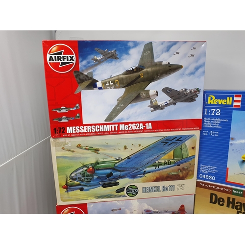 534 - Ten boxed Airfix, Revell and Tamiya 1:72 scale Kits including Ju-87, De Haviland Mosquito, Nakajima ... 