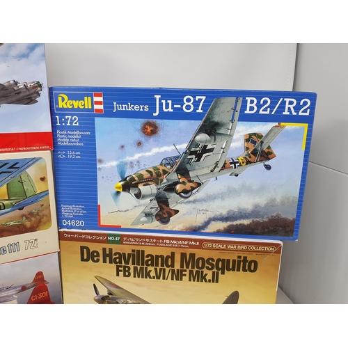 534 - Ten boxed Airfix, Revell and Tamiya 1:72 scale Kits including Ju-87, De Haviland Mosquito, Nakajima ... 