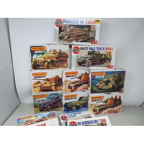 537 - Seventeen boxed Airfix and Matchbox 1:72 scale Tank and Military Kits