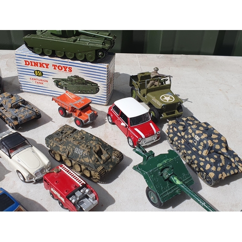 560 - A boxed Dinky Toys No.651 Centurion Tank, an unboxed Dinky Toys Jeep, two Dinky Toys MGB-GTs, other ... 