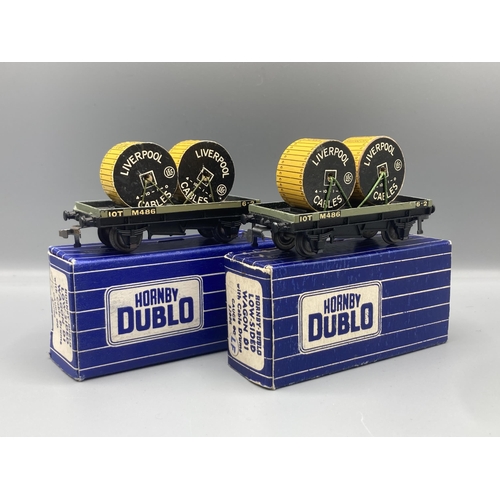 57 - Hornby Dublo reference pair of D1 Low-sided Cable Wagons, both mint, boxes Ex-plus. First version wi... 