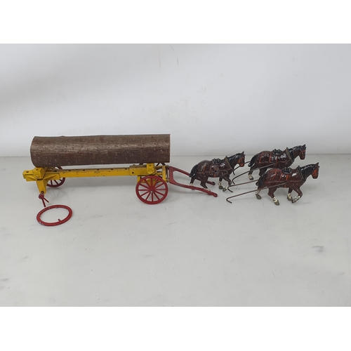 575 - A Britains Lumber Wagon with horses A/F, a box of play worn Matchbox Military Vehicles and a box of ... 