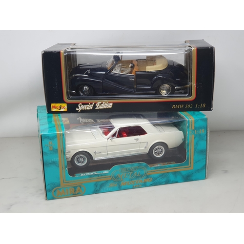 588 - A boxed Mira 1:18 scale Ford Mustang and a Maisto Special Edition 1:18 scale BMW 502