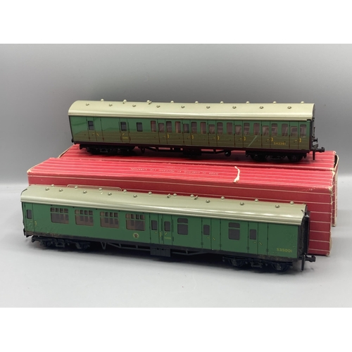 62 - Eight Hornby Dublo boxed Coaches including four super detailed suburbans, all with variable corrosio... 