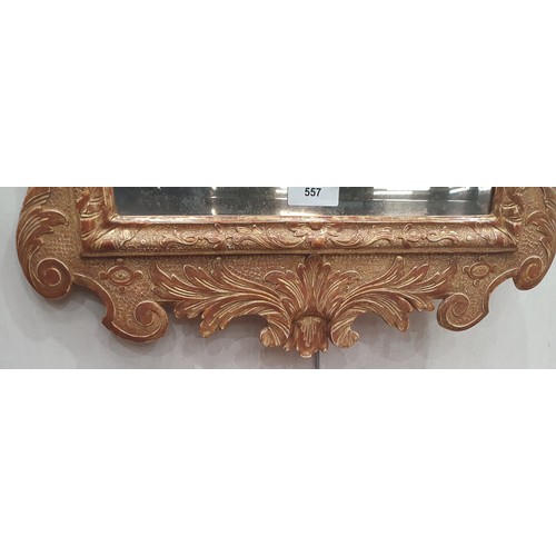 557 - A gilt framed Wall Mirror with elaborate scrolled surmount above the bevelled plate, 3ft 4in H (amen... 