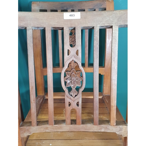 530 - A pair of hardwood Chairs with carved floral decoration, and another pair of hardwood Chairs. (R2).