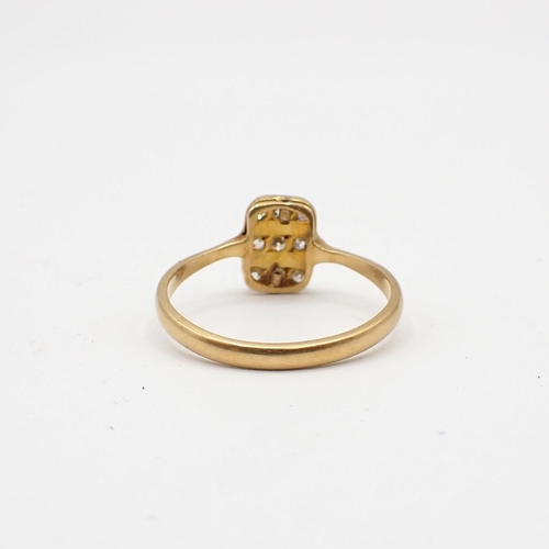 174 - An early 20th Century cluster Ring millegrain-set brilliant and eight-cut stones to rectangular plaq... 