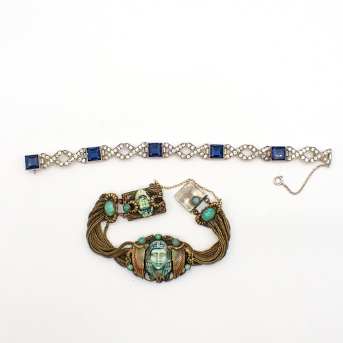 175 - *****  WITHDRAWN *****

An Egyptian revival gilt metal Bracelet and an Art Deco Bracelet set blue an... 