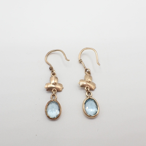 183 - A pair of Seed Pearl and turquoise drop Earrings and a pair of Seed Pearl and blue Topaz drop Earrin... 