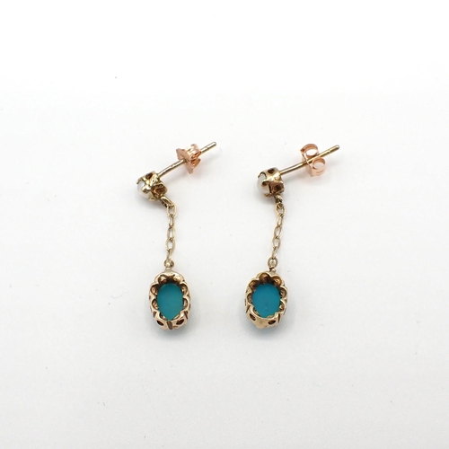 183 - A pair of Seed Pearl and turquoise drop Earrings and a pair of Seed Pearl and blue Topaz drop Earrin... 