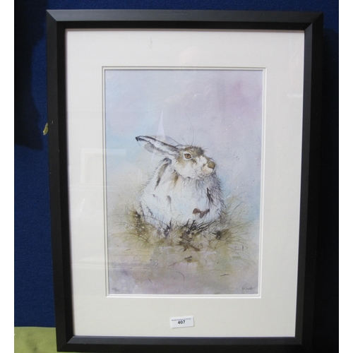 407 - KATE WYATT. Study of a Hare, a Limited Edition Print, signed and numbered 45/295, 17 x 12 in (MEZ)