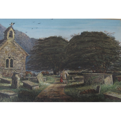 415 - DAVID BATES RI.  A Welsh moorland Landscape with a faggot gatherer on a Path, signed, watercolour, 1... 