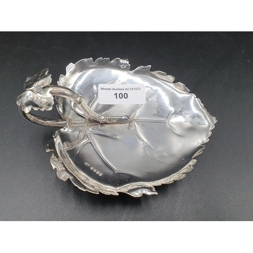 100 - A Victorian Continental silver leaf shape Dish on ball feet, import mark London 1890