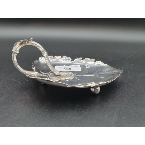 100 - A Victorian Continental silver leaf shape Dish on ball feet, import mark London 1890