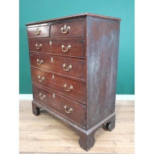 12 - A 19th Century oak Chest of two short and four long drawers mounted on bracket feet 4ft 2in H x 3ft ... 