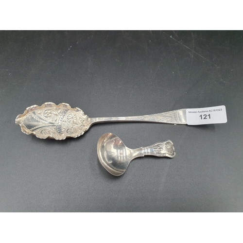 121 - A George IV silver Caddy Spoon hour glass pattern, Birmingham 1829 and a plated Fruit Spoon