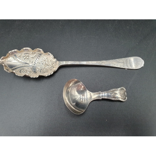 121 - A George IV silver Caddy Spoon hour glass pattern, Birmingham 1829 and a plated Fruit Spoon